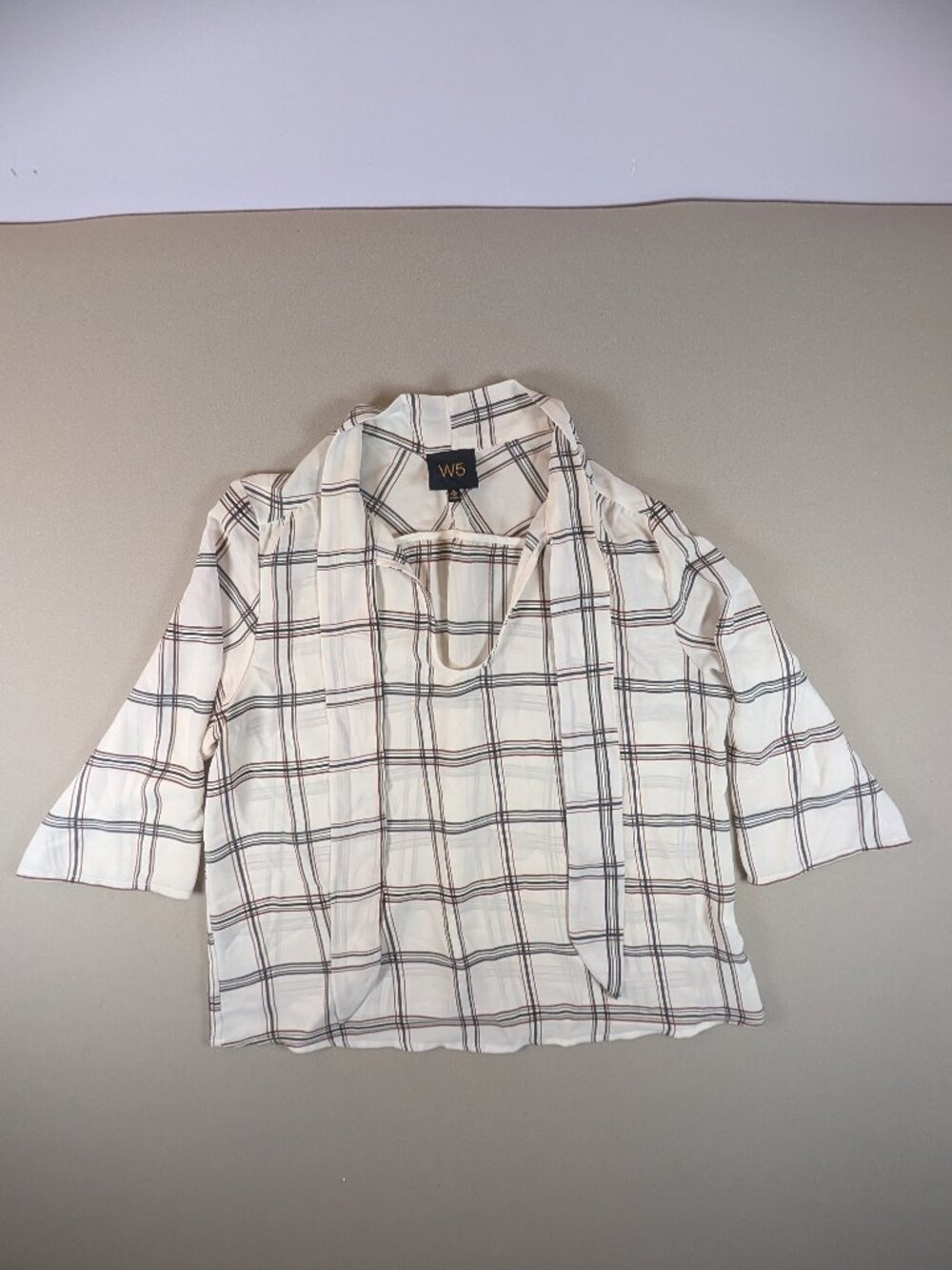 Y2K/Retro Women's W5 LS White Patterned Blouse with Collar Ties Size M